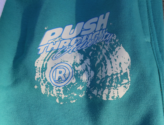 Aqua Blue Push Through Adversity  “Seashell” Flared Sweatpants