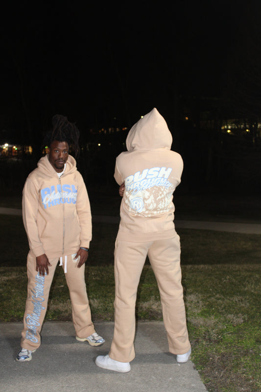 Tan Push Through Adversity “Seashell” Zip-up Hoodie Set