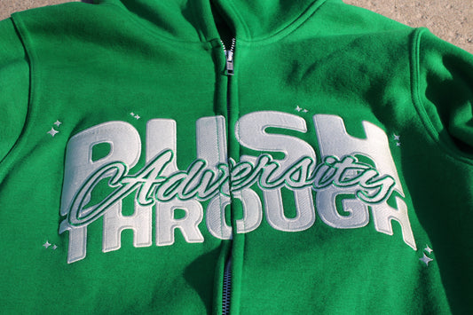 Green Push Through Adversity “Seashell” Zip-up Hoodie