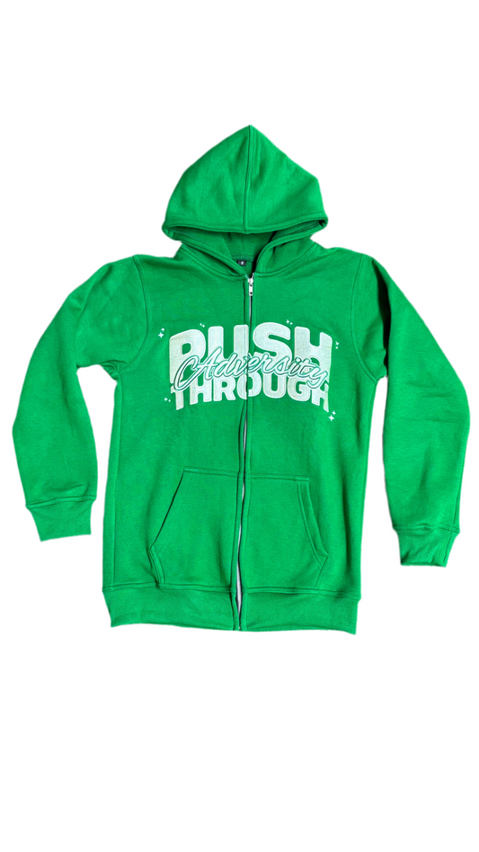 Green Push Through Adversity “Seashell” Zip-up Hoodie