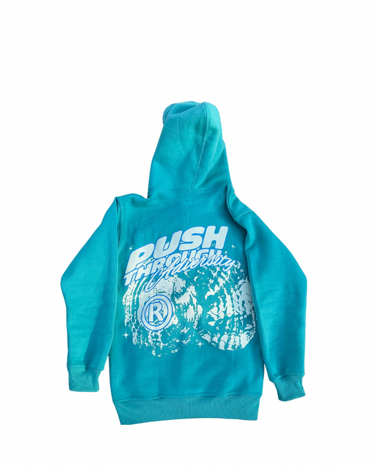Aqua Blue Push Through Adversity “Seashell” Hoodie