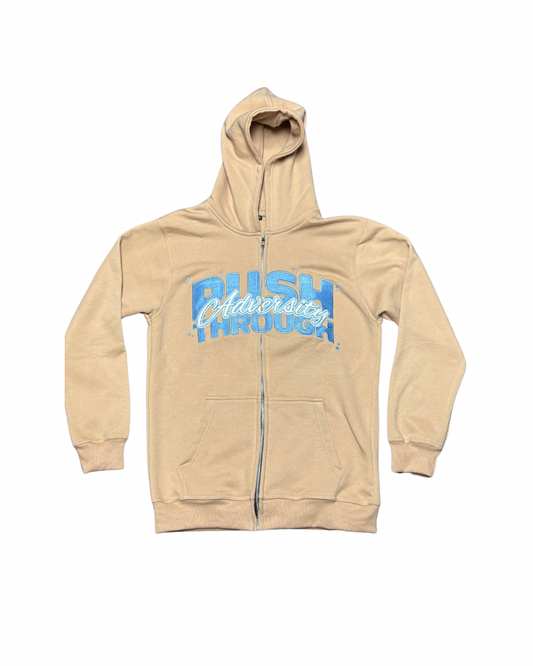 Tan Push Through Adversity “Seashell” Zip-up Hoodie