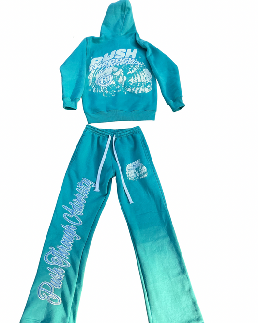 Aqua Blue Push Through Adversity Zip-up Hoodie Set