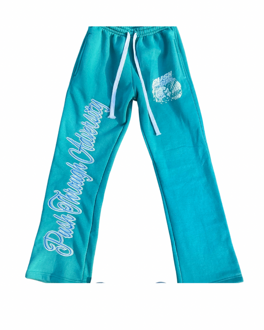 Aqua Blue Push Through Adversity  “Seashell” Flared Sweatpants